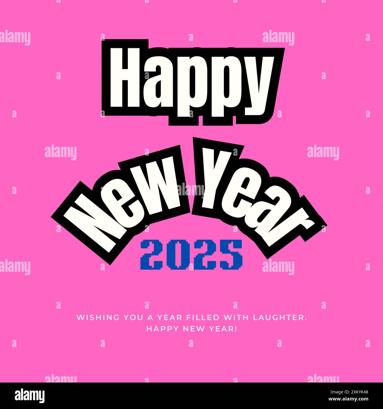 Happy 2025 New Year Vector Design. Kreatives einfaches Kalligraphie-Vektordesign. Kurventext Happy New Year auf einfachem, flachem rosa Hintergrund Stock Vektor
