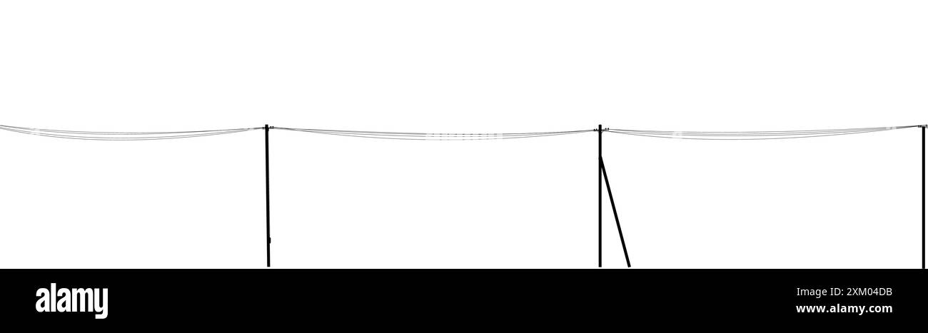 Stromleitung. Pole und Drähte zur Energiezufuhr. Bild horizontal nahtlos. Objekt auf weißem Hintergrund isoliert. Lustige Zeichentrickfigur Stock Vektor