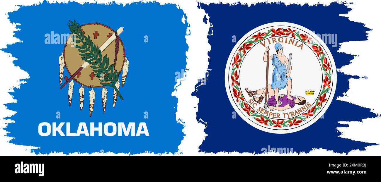 Virginia und Oklahoma staaten Grunge Pinsel Flags Verbindung, Vektor Stock Vektor