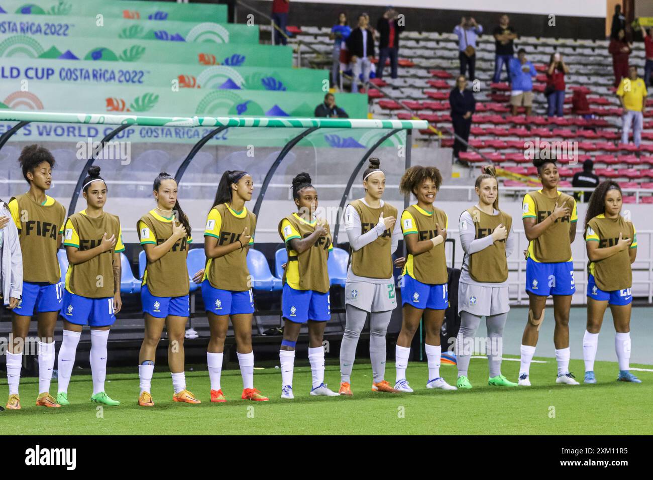 Brasilianische Spieler beim Spiel Costa Rica gegen Brasilien am 16. August 2022 beim FIFA U-20-Frauen-Weltmeisterschaft Costa Rica. (Foto: Martín Fonseca/Latin Sports M Stockfoto