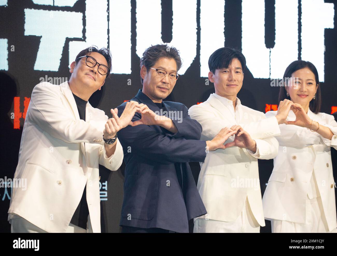 Jo Jin-Woong, Yoo Jae-Myung, Kim Moo-Yeol und Yeom Jung-Ah, 24. Juli 2024: Die Mitglieder Jo Jin-Woong, Yoo Jae-Myung, Kim Moo-Yeol und Yeom Jung-Ah nehmen an einer Pressekonferenz für die neue Disney-Originalserie No Way Out: The Roulette in Seoul, Südkorea Teil. Die erste Folge der Serie wird ab Juli 31 verfügbar sein. Quelle: Lee Jae-won/AFLO/Alamy Live News Stockfoto