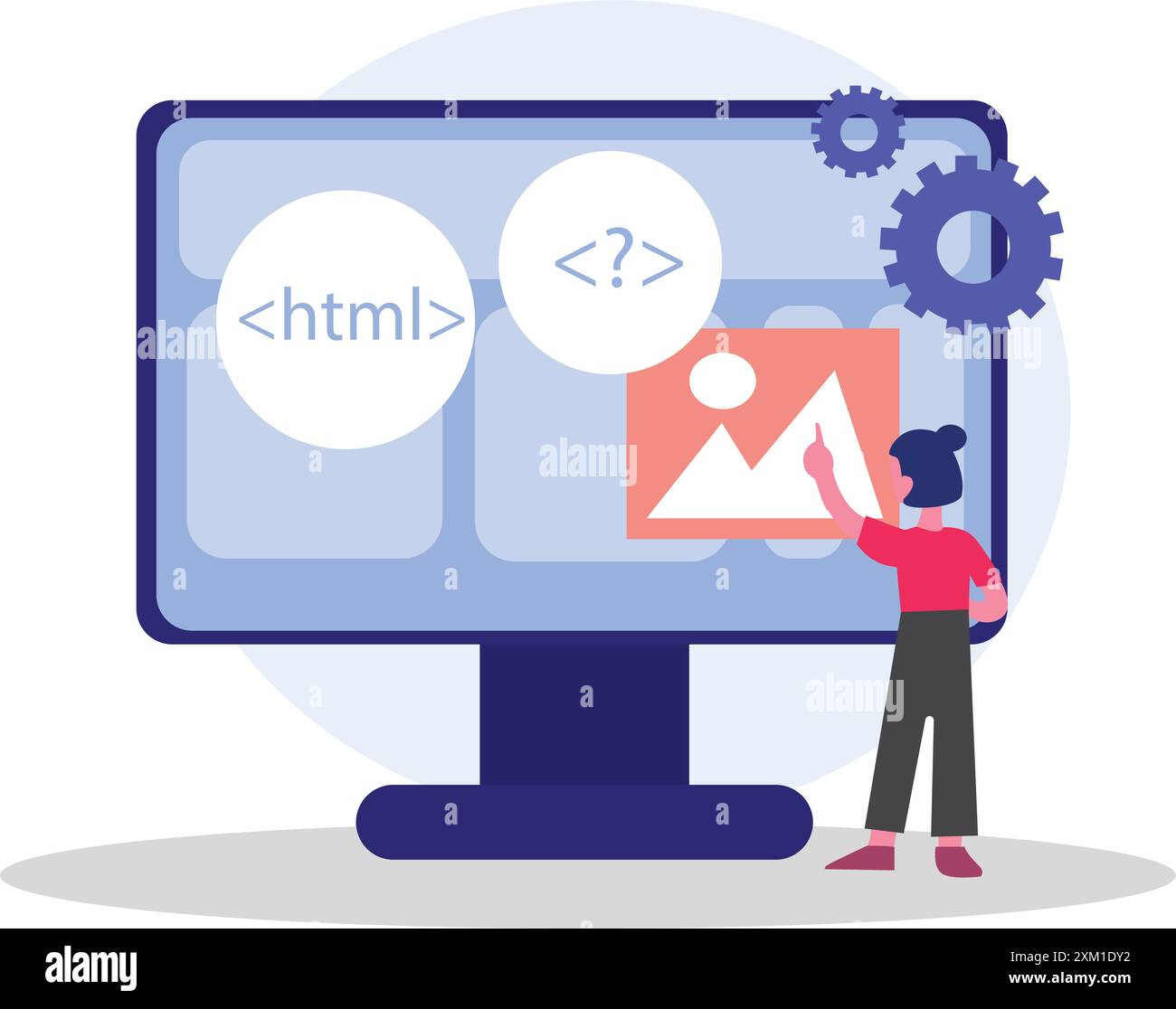 Einfache Abbildung eines Webentwicklers, der die Codeprogrammierung über HTML-Sprache optimiert. Programmier- und Entwicklungskonzept. Stock Vektor