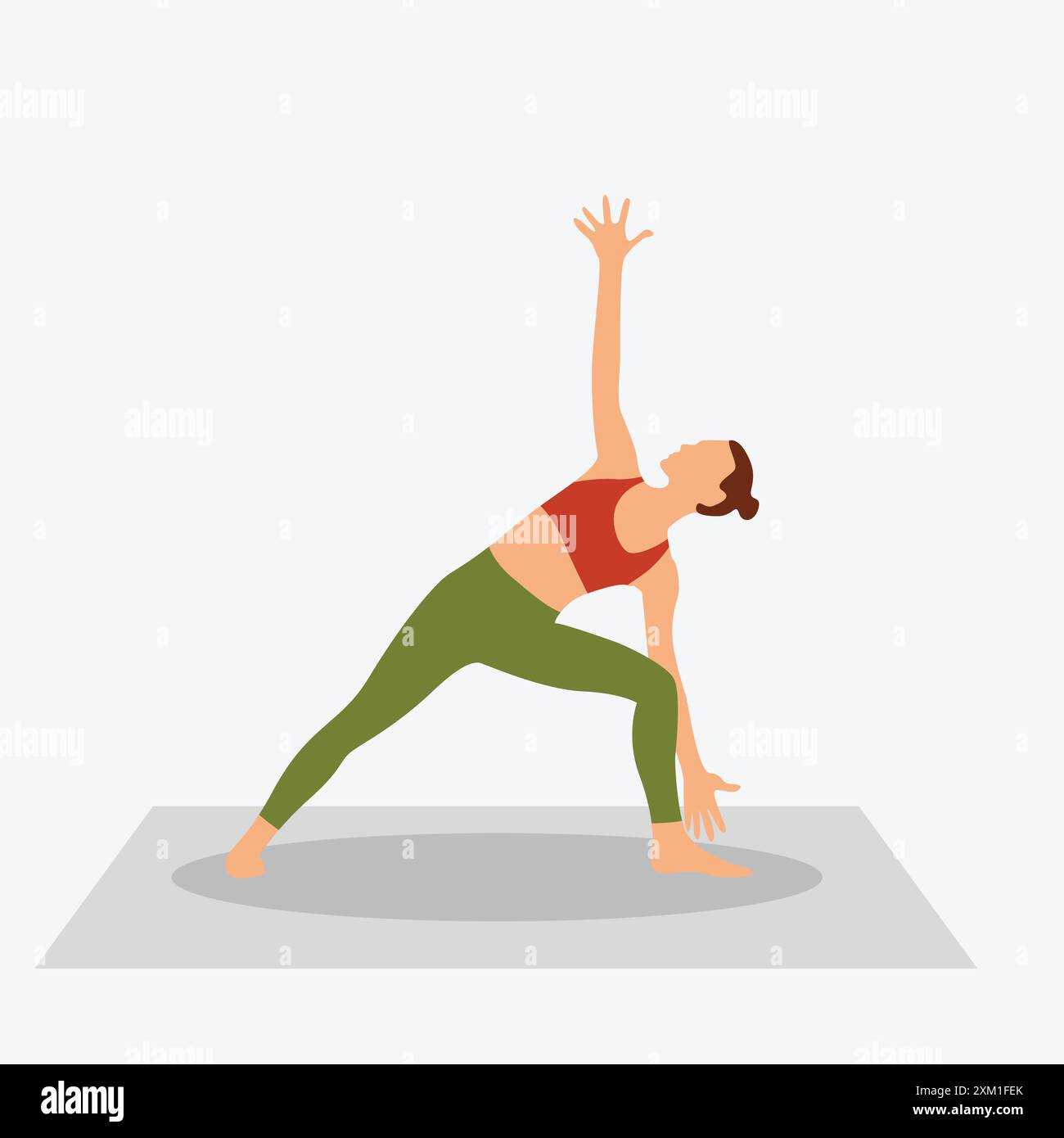 Vektorillustration einer Frau, die Dreiecksposen-Yoga praktiziert. Stock Vektor