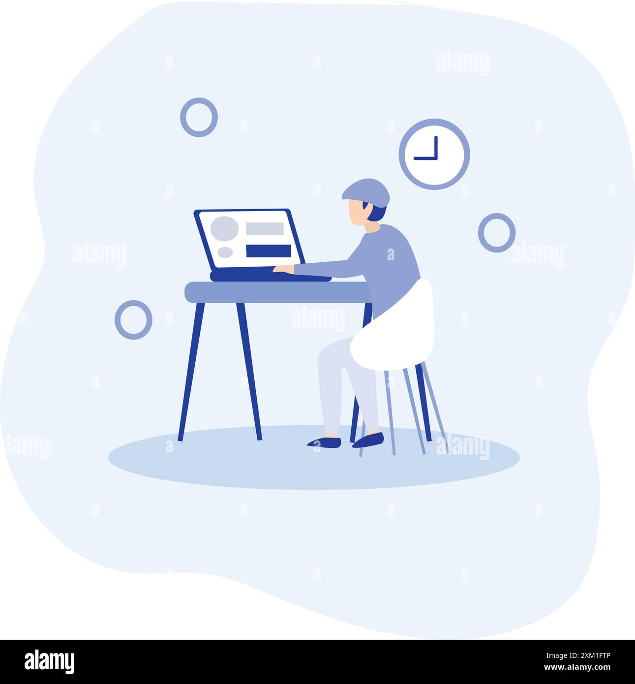 Flache Illustration eines Webentwicklers, der auf Websites/Apps recherchiert und präsentiert. Stock Vektor