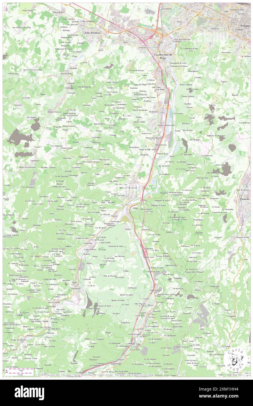 Sasso Marconi, Bologna, IT, Italien, Emilia-Romagna, n 44 23' 58''', N 11 14' 58''', Karte, Cartascapes Map 2024 veröffentlicht. Erkunden Sie Cartascapes, eine Karte, die die vielfältigen Landschaften, Kulturen und Ökosysteme der Erde enthüllt. Reisen Sie durch Zeit und Raum und entdecken Sie die Verflechtungen der Vergangenheit, Gegenwart und Zukunft unseres Planeten. Stockfoto