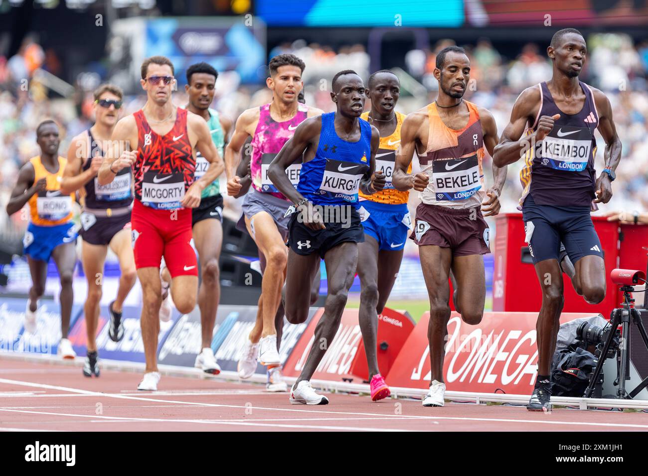 Cornelius Kemboi (KEN), Telahun Haile Bekele (ETH), Edwin Kurgat (KEN), 3000-m-Männer, während des Leichtathletiktreffens der Wanda Diamond League im London Stadiu Stockfoto