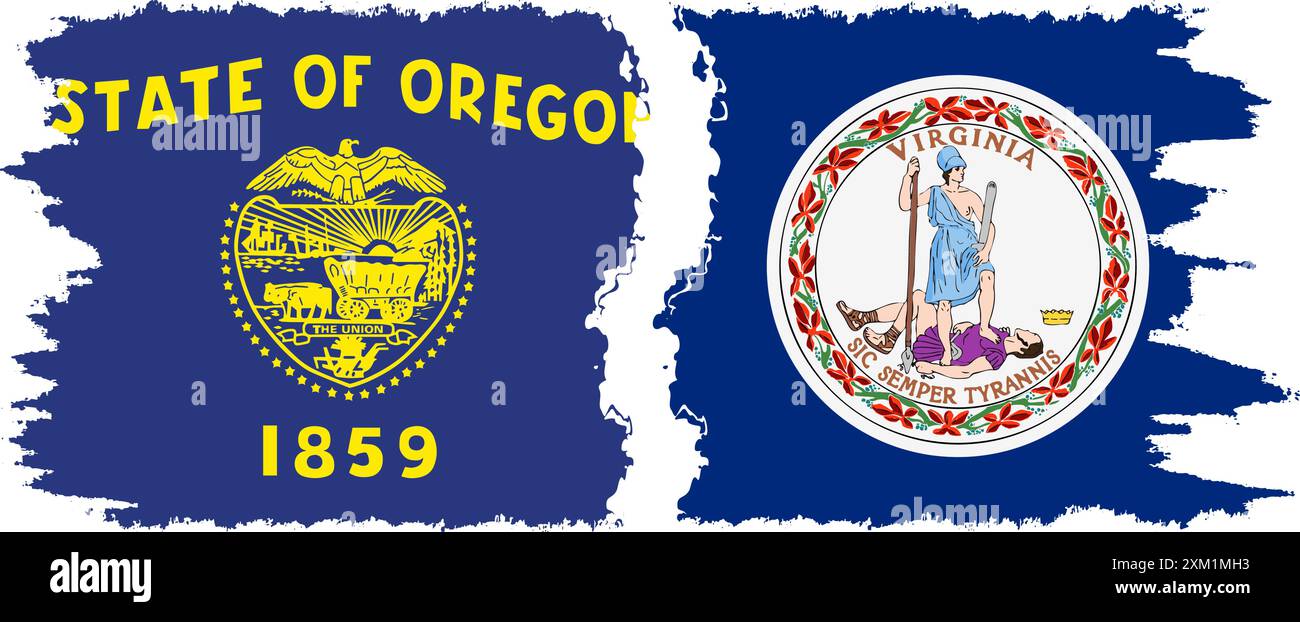 Virginia und Oregon state Grunge Pinsel Flags Verbindung, Vektor Stock Vektor