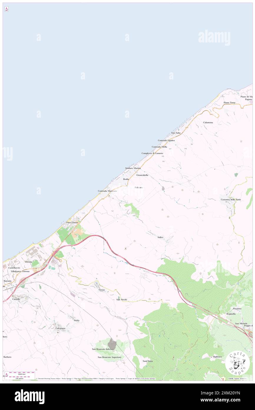 Sopran di Sindaro, Messina, IT, Italien, Sizilien, n 38 15' 54''', N 15 28' 50''', Karte, Cartascapes Map 2024 veröffentlicht. Erkunden Sie Cartascapes, eine Karte, die die vielfältigen Landschaften, Kulturen und Ökosysteme der Erde enthüllt. Reisen Sie durch Zeit und Raum und entdecken Sie die Verflechtungen der Vergangenheit, Gegenwart und Zukunft unseres Planeten. Stockfoto