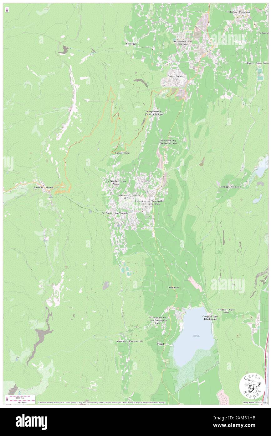 Caldaro sulla strada del vino/Kaltern an der Weinstrasse, Bozen, IT, Italien, Trentino-Südtirol, n 46 24' 47''', N 11 14' 28''', Karte, Cartascapes Map, veröffentlicht 2024. Erkunden Sie Cartascapes, eine Karte, die die vielfältigen Landschaften, Kulturen und Ökosysteme der Erde enthüllt. Reisen Sie durch Zeit und Raum und entdecken Sie die Verflechtungen der Vergangenheit, Gegenwart und Zukunft unseres Planeten. Stockfoto