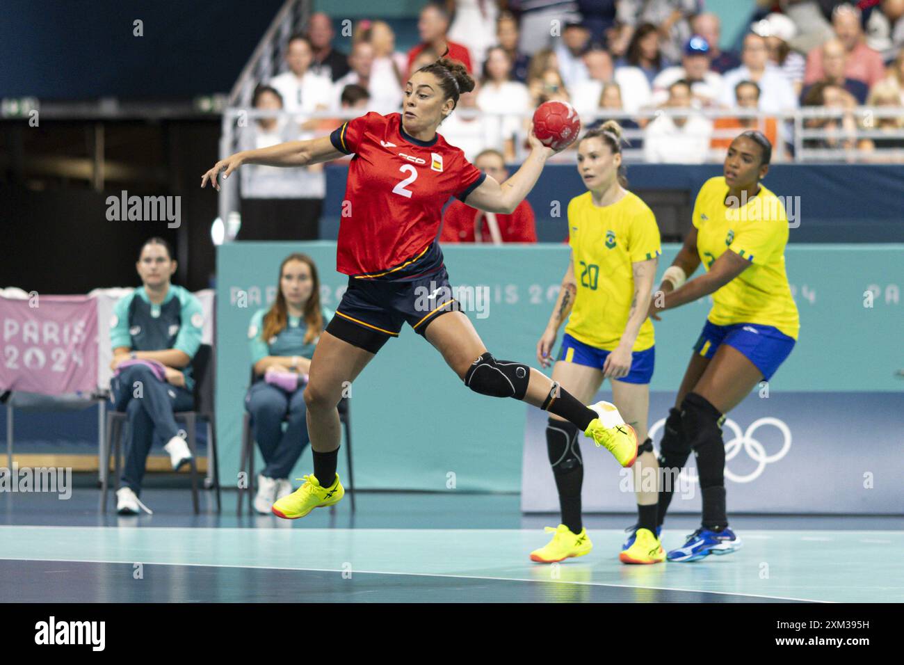 Paris, Brasilien. Juli 2024. FRANKREICH - PARIS - 07/25/2024 - PARIS 2024 OLYMPISCHE SPIELE, HANDBALL DER FRAUEN BRASILIEN x SPANIEN - Marta Lopez aus Spanien während eines Spiels gegen Brasilien in der South Paris Arena bei den Olympischen Spielen 2024 in Paris. Foto: Rodolfo Buhrer/AGIF Credit: AGIF/Alamy Live News Stockfoto