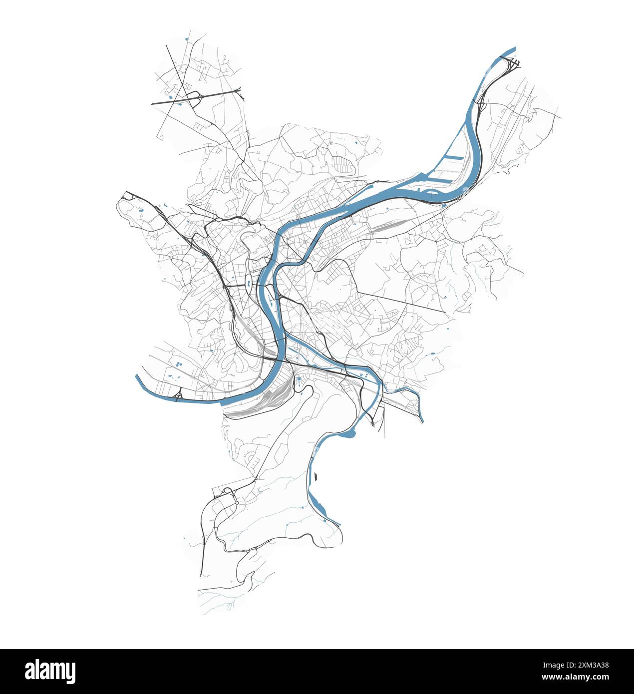 Karte von Lüttich, Belgien. Detaillierte Stadtvektorkarte, Metropolregion. Straßenkarte mit Straßen. Stock Vektor