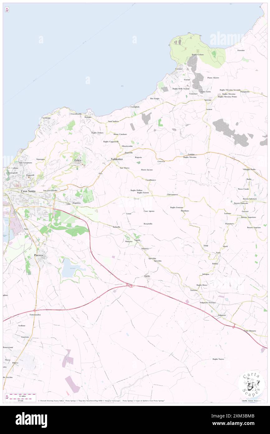 Erice, Trapani, IT, Italien, Sizilien, n 38 2' 16'', N 12 35' 16'', Karte, Cartascapes Map, veröffentlicht 2024. Erkunden Sie Cartascapes, eine Karte, die die vielfältigen Landschaften, Kulturen und Ökosysteme der Erde enthüllt. Reisen Sie durch Zeit und Raum und entdecken Sie die Verflechtungen der Vergangenheit, Gegenwart und Zukunft unseres Planeten. Stockfoto