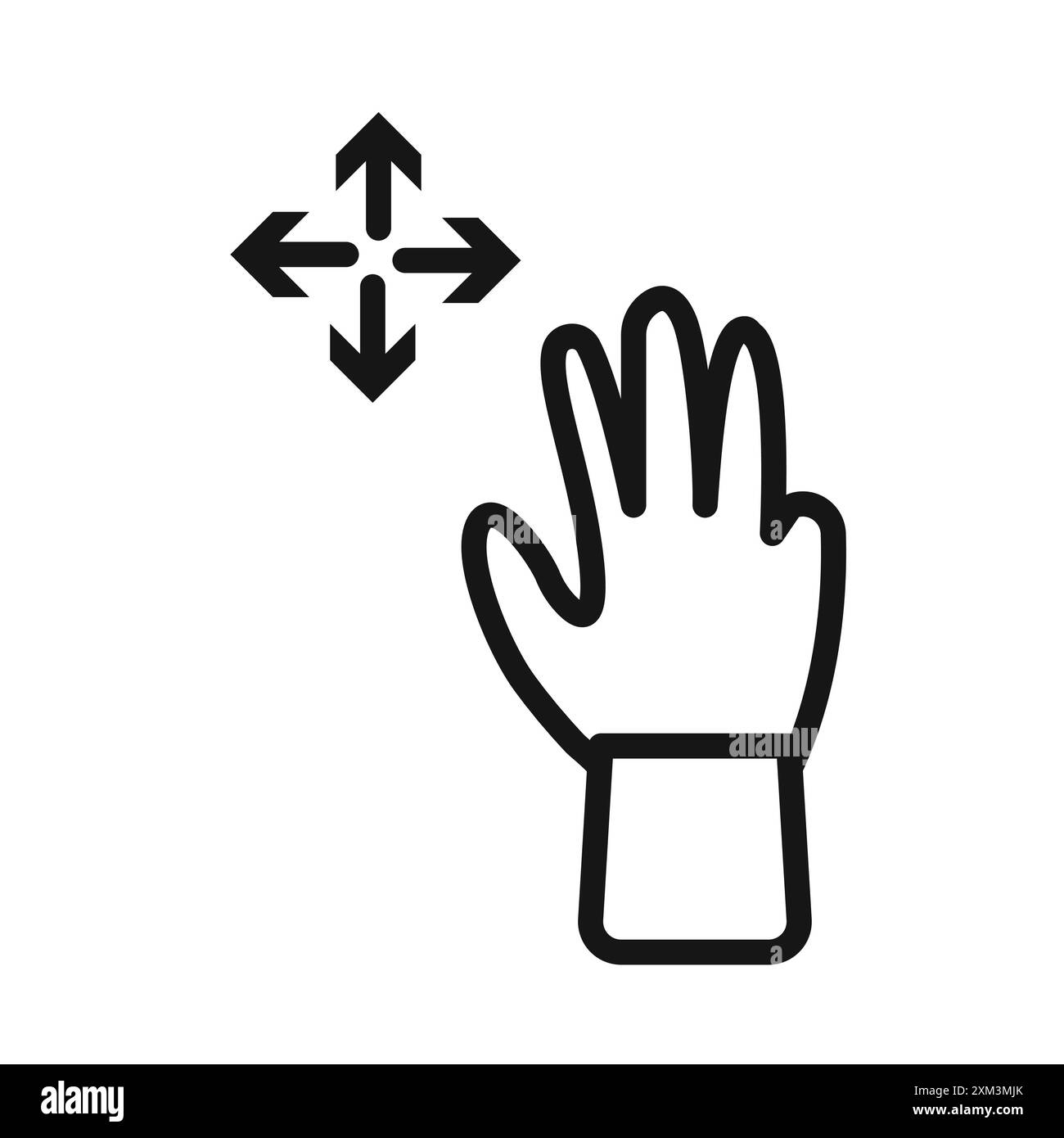 Hand, Finger, Geste, Wischen, drehen Symbol Schwarze Linie Kunstvektor in schwarz-weiß Umriss Set Sammlung Zeichen Stock Vektor