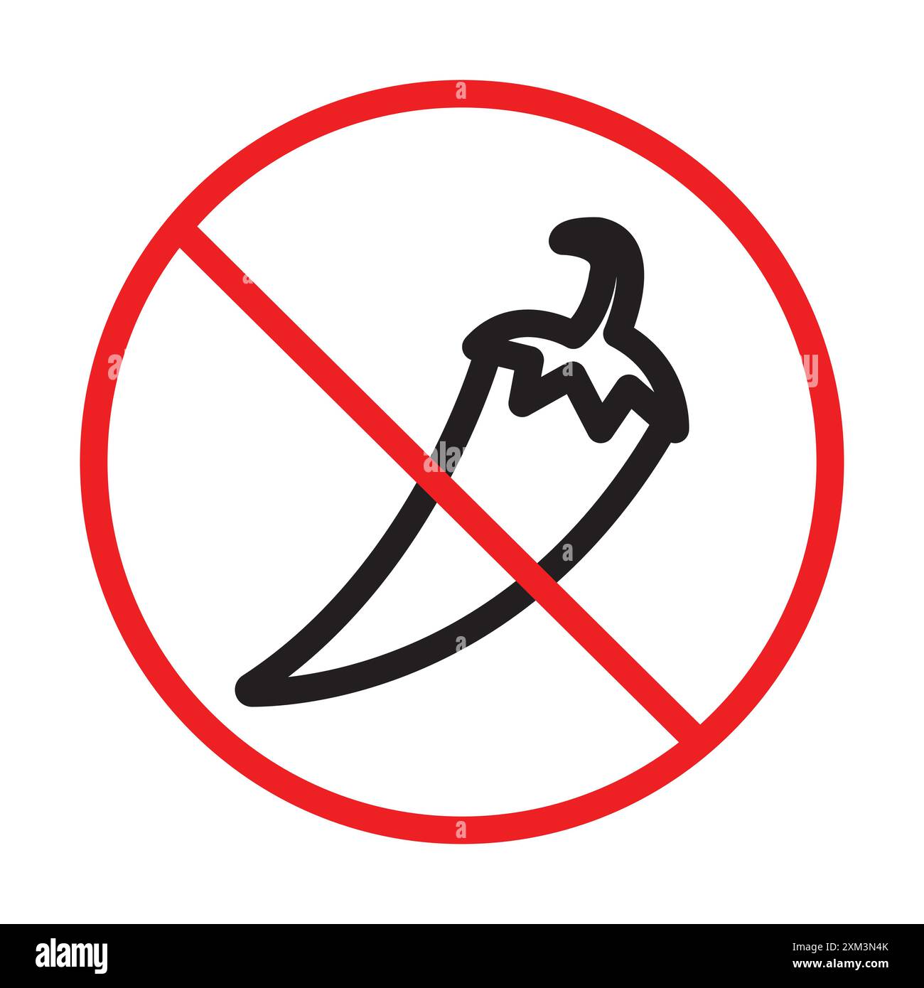 Keine scharfe heiße Chili-Ikone Schwarze Linie Kunstvektor in schwarz-weiß Umrissset Collection Zeichen Stock Vektor