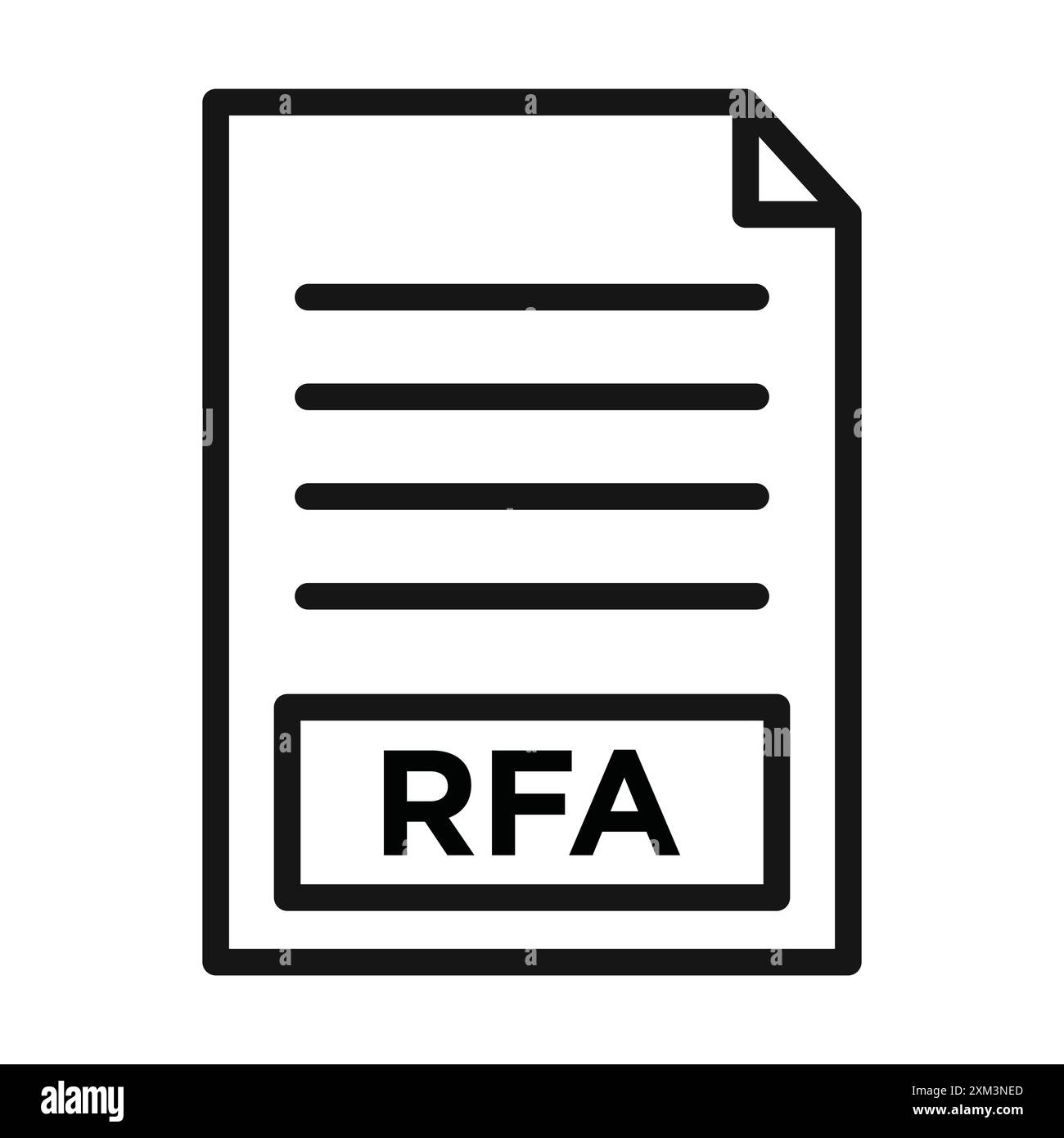 RFA-Dateisymbol Schwarzer Strichvektor in schwarz-weißer Umrandung Set Collection Sign Stock Vektor