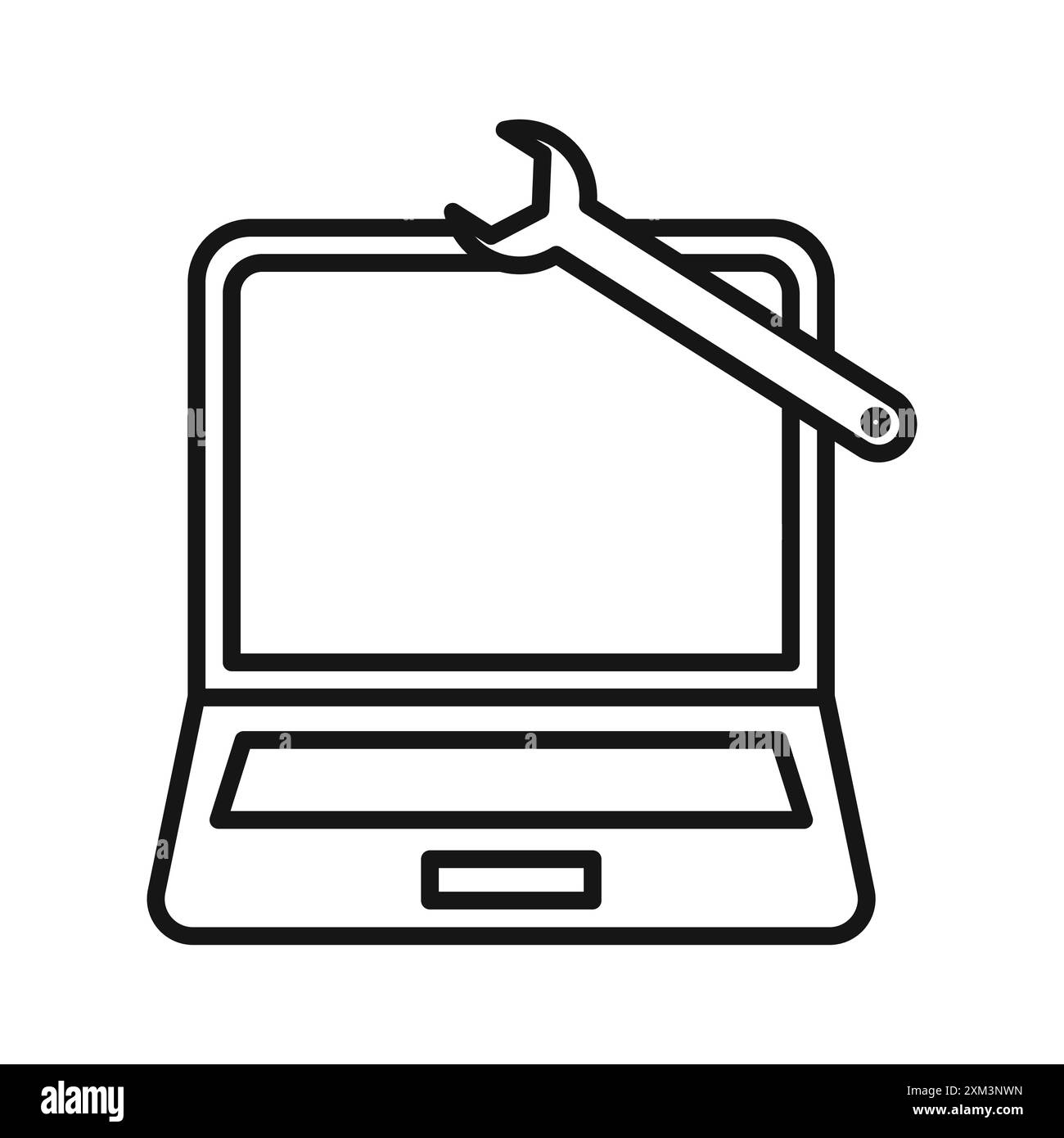 Reparatur des Laptop-Symbols Schwarzer Linie Art Vektor in schwarz-weiß Umrissset Sammlung Zeichen Stock Vektor