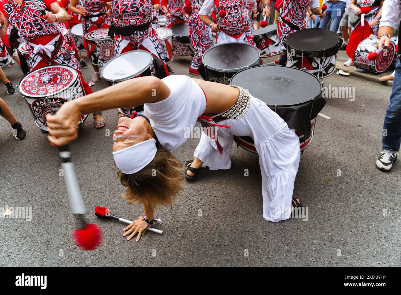 Batala Lancaster Band, Samba-Reggae Drumming Band, Notting Hill Carnival in London, Großbritannien Stockfoto