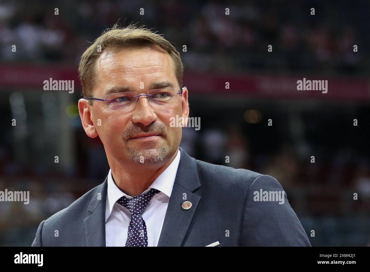 Krakau, Polen. Juli 2024. Sebastian Swiderski von Polen wurde während des Hubert Wagner Memorial 2024 Volleyballspiels zwischen Polen und Slowenien in der Tauron Arena gesehen. Endpunktzahl; Polen 3:1 (25:20, 26:28, 25:14, 26:24 Slowenien. (Foto: Grzegorz Wajda/SOPA Images/SIPA USA) Credit: SIPA USA/Alamy Live News Stockfoto