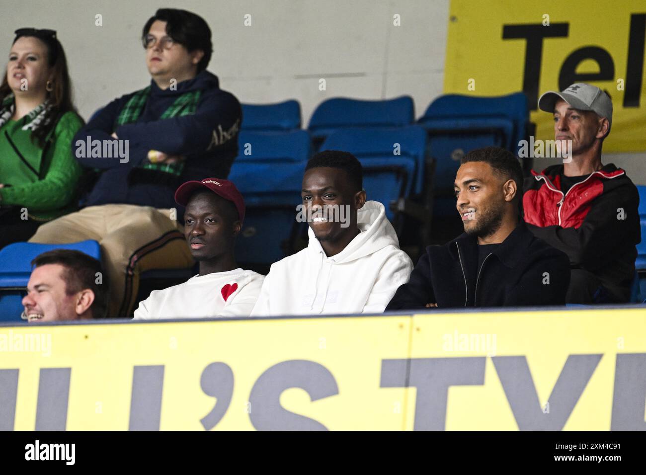 Kilmarnock, Großbritannien. Juli 2024. Die Rangers FC-Spieler Rabbi Matondo und die nigerianisch-belgische Cyriel Dessers wurden am Donnerstag, den 25. Juli 2024, in Kilmarnock, Schottland, bei einem Fußballspiel zwischen dem schottischen Kilmarnock und dem belgischen Cercle Brugge in Kilmarnock, dem ersten Leg der zweiten Qualifikationsrunde für die UEFA Europa League, gezeigt. BELGA FOTO TOM GOYVAERTS Credit: Belga Nachrichtenagentur/Alamy Live News Stockfoto