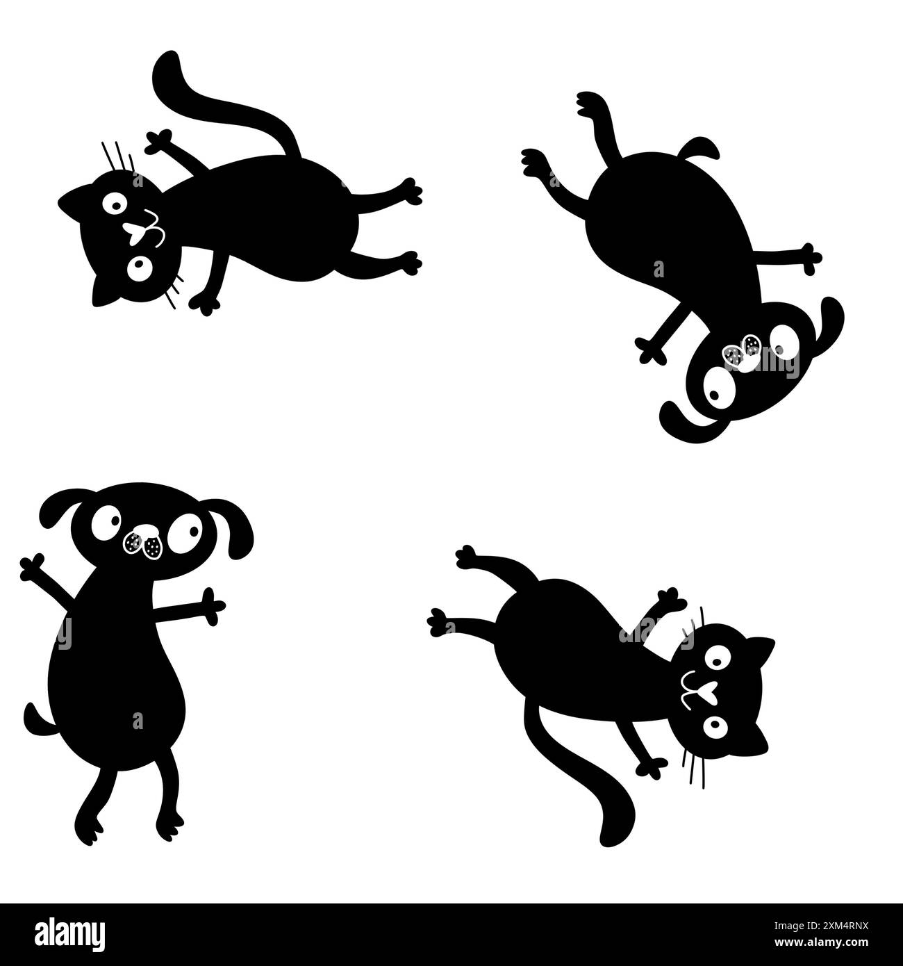 Cartoon-Tiere nahtloses Muster für Katzen und Hunde und Fischknochen zum Einpacken von Papier, Stoffen und Bettwäsche sowie Kinderbekleidung und Partyzubehör. Stockfoto