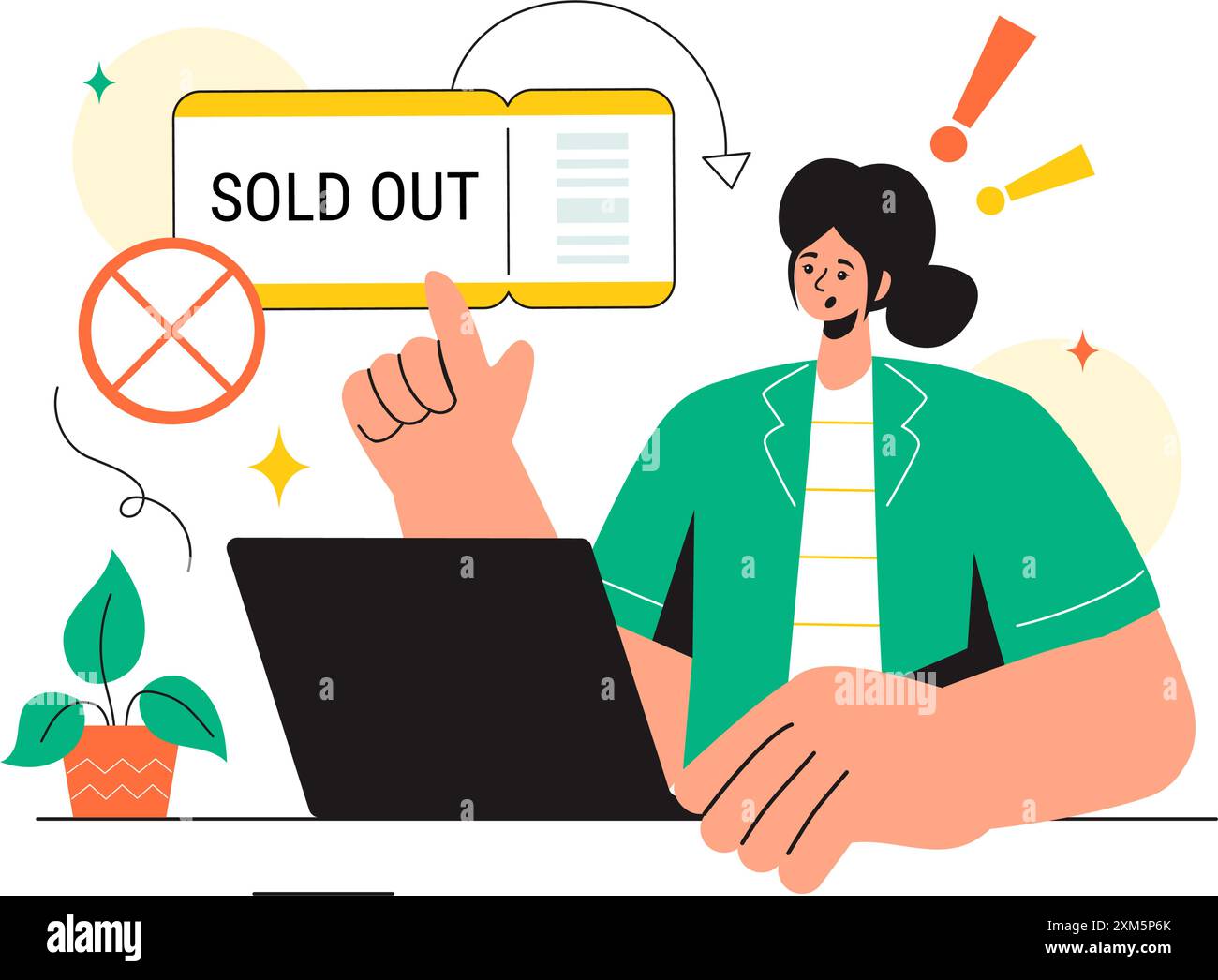 Ausverkaufte Vektor-Illustration mit Shopping-Nachricht oder Sonderangebot, das anzeigt, dass das Produkt in einem flachen Cartoon-Hintergrund verkauft wird Stock Vektor