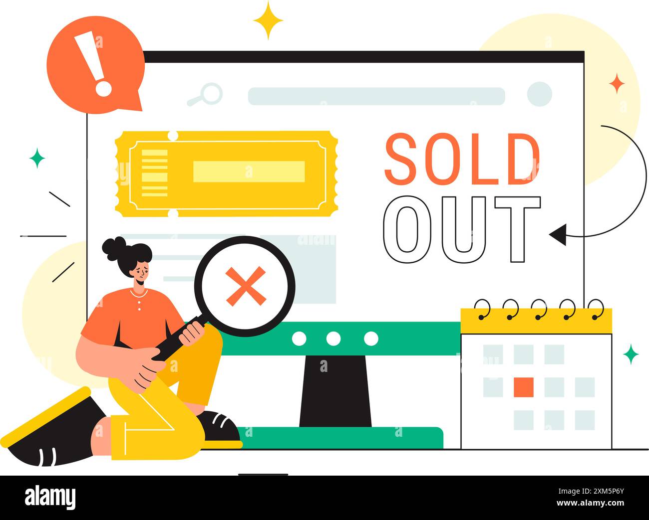 Ausverkaufte Vektor-Illustration mit Shopping-Nachricht oder Sonderangebot, das anzeigt, dass das Produkt in einem flachen Cartoon-Hintergrund verkauft wird Stock Vektor