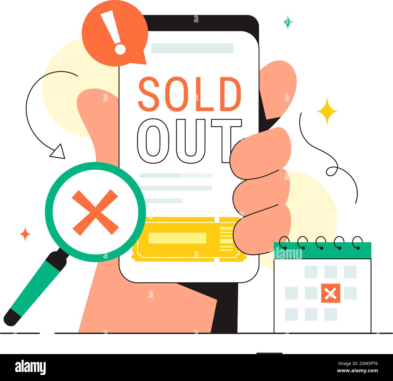 Ausverkaufte Vektor-Illustration mit Shopping-Nachricht oder Sonderangebot, das anzeigt, dass das Produkt in einem flachen Cartoon-Hintergrund verkauft wird Stock Vektor