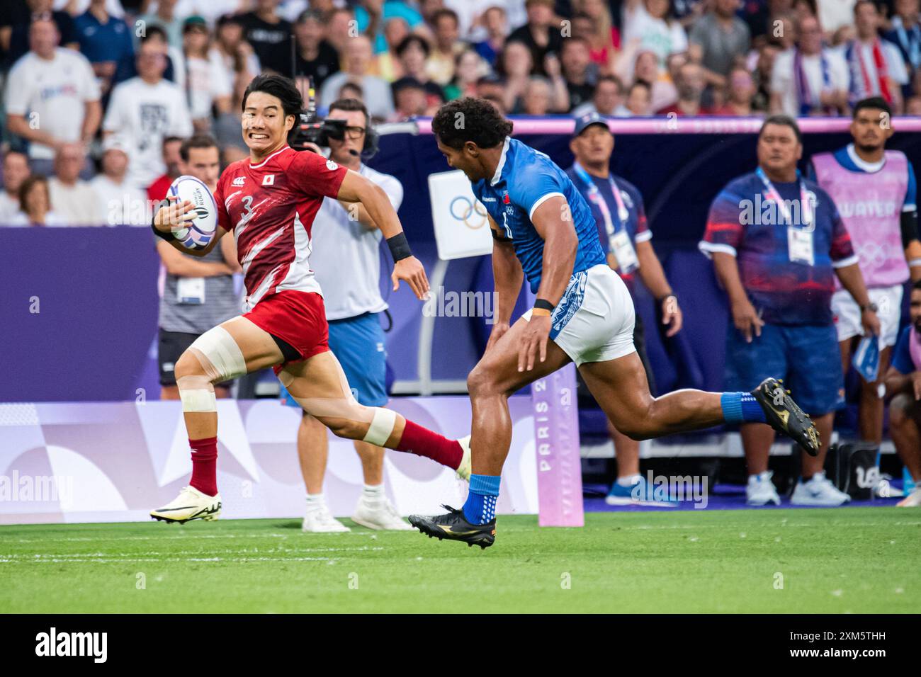 Shotaro Tsuoka (Japan), Rugby Sevens, Men&#39;platzierte 9-12 zwischen Samoa und Japan während der Olympischen Spiele Paris 2024 am 25. Juli 2024 im Stade de France in Saint-Denis, Frankreich Stockfoto