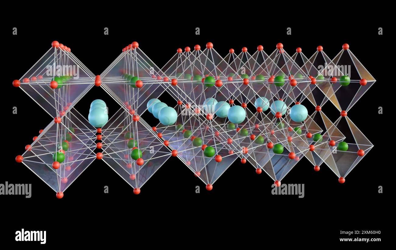 3D-Rendering von Perowskit-Nanostrukturen, diese sind vielversprechende Nanomaterialien für ihre mögliche Anwendung in Elektrochemilumineszenz (ECL) Stockfoto