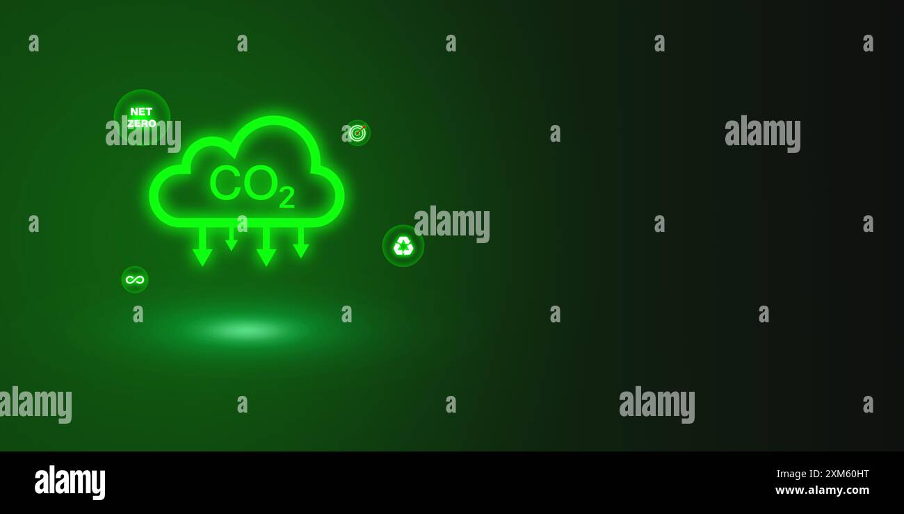 Moderner grüner Design-Hintergrund zur Reduzierung der co2-emissionen bis 2050, grüner abstrakter Hintergrund zur Darstellung der ökologischen Nachhaltigkeit, grüner abstrakter Hintergrund Stockfoto