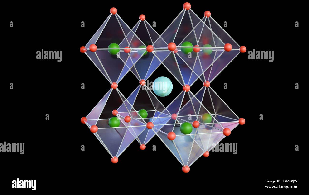 3D-Rendering von Perowskit-Nanostrukturen, diese sind vielversprechende Nanomaterialien für ihre mögliche Anwendung in Elektrochemilumineszenz (ECL) Stockfoto