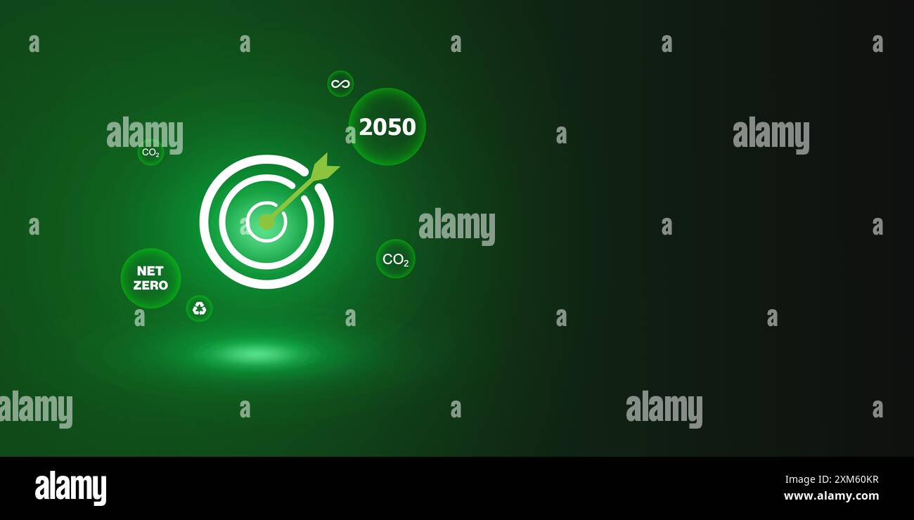 Moderner grüner Design-Hintergrund zur Reduzierung der co2-emissionen bis 2050, grüner abstrakter Hintergrund zur Darstellung der ökologischen Nachhaltigkeit, grüner abstrakter Hintergrund Stockfoto