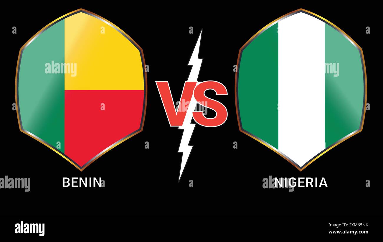 Benin vs Nigeria Football Battle: Nationalflaggen auf schwarzer Leinwand Stock Vektor