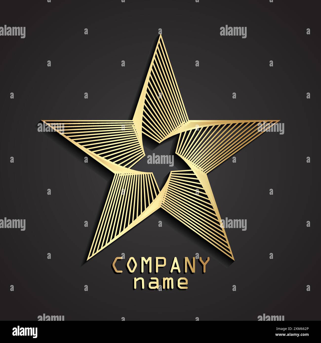 3D-Logo in linearer Form mit rotierendem Stern in Gold Stock Vektor