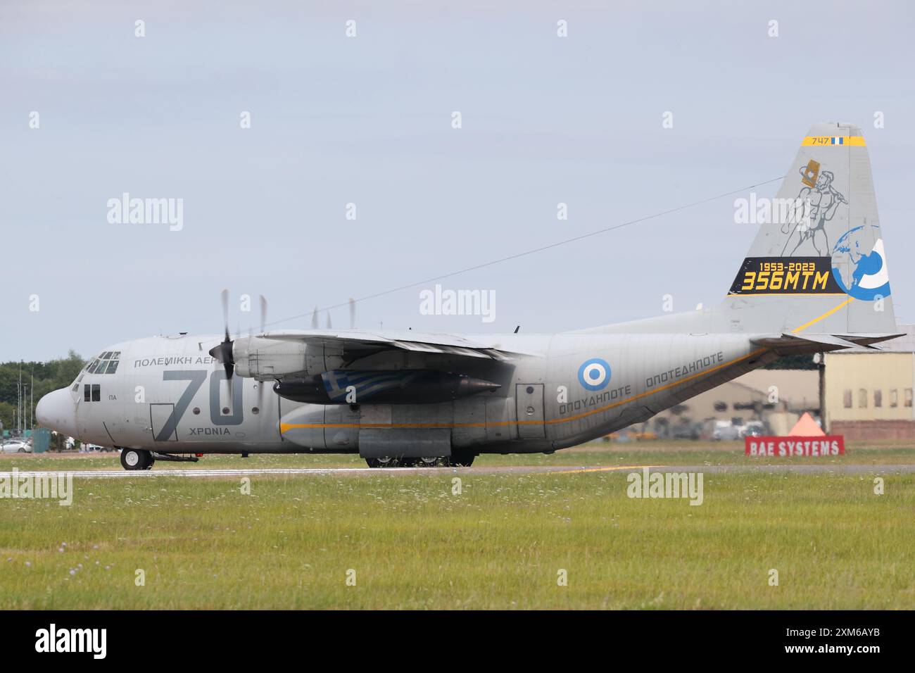 RAF Fairford, Großbritannien. 18. Juli 2024. Hellenic Air Force Lockheed C-130H Hercules auf der RIAT 2024. Stockfoto
