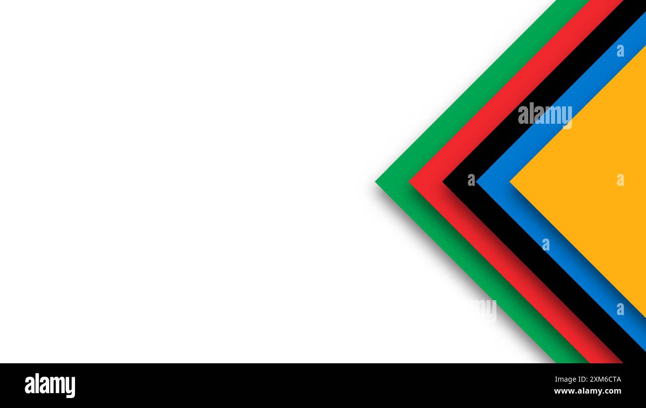 Abstrakter farbiger Hintergrund für die Olympischen Spiele. Geometrische Formen in olympischen Farben - Rot, Grün, Orange, Blau, Schwarz und weiß. Vektorflagge für spo Stock Vektor
