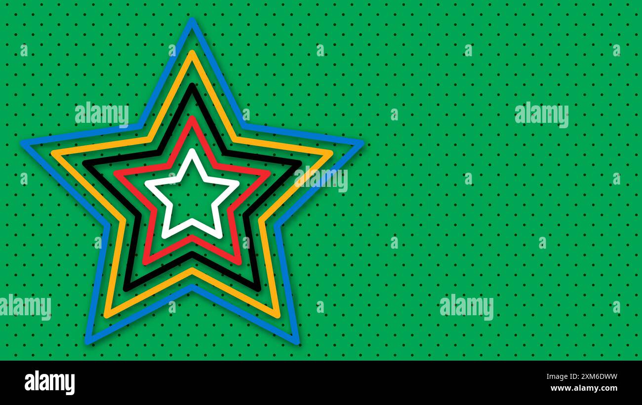 Abstrakter farbiger Hintergrund für die Olympischen Spiele. Geometrische Formen in olympischen Farben - Rot, Grün, Orange, Blau, Schwarz und weiß. Vektorflagge für spo Stock Vektor