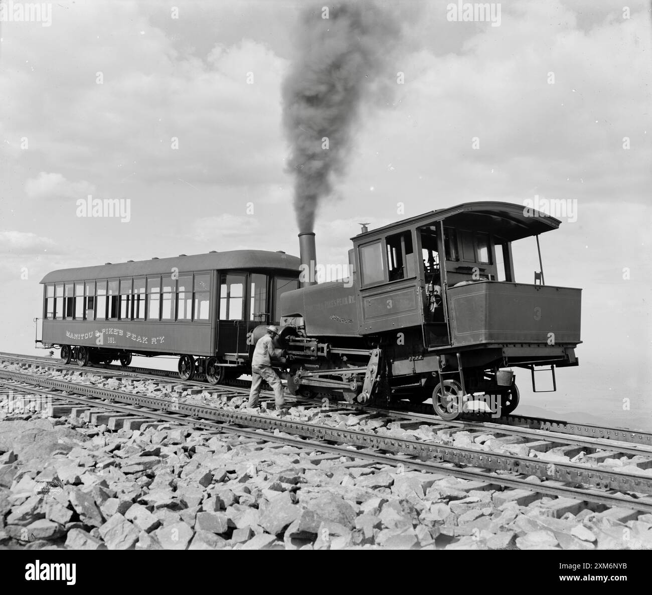 Zahnradbahn auf dem Gipfel des Pike's Peak, Manitou & Pike's Peak Railway - ca. 1901 Stockfoto