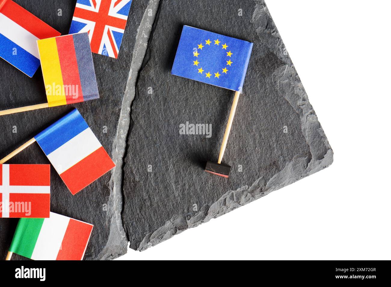 Politisches Konzept mit Flaggen der Europäischen Union (EU) Stockfoto