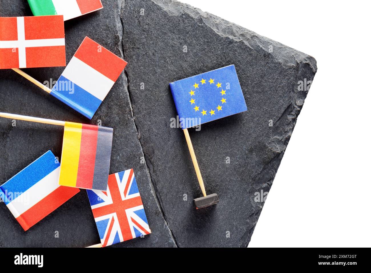 Politisches Konzept mit Flaggen der Europäischen Union Stockfoto