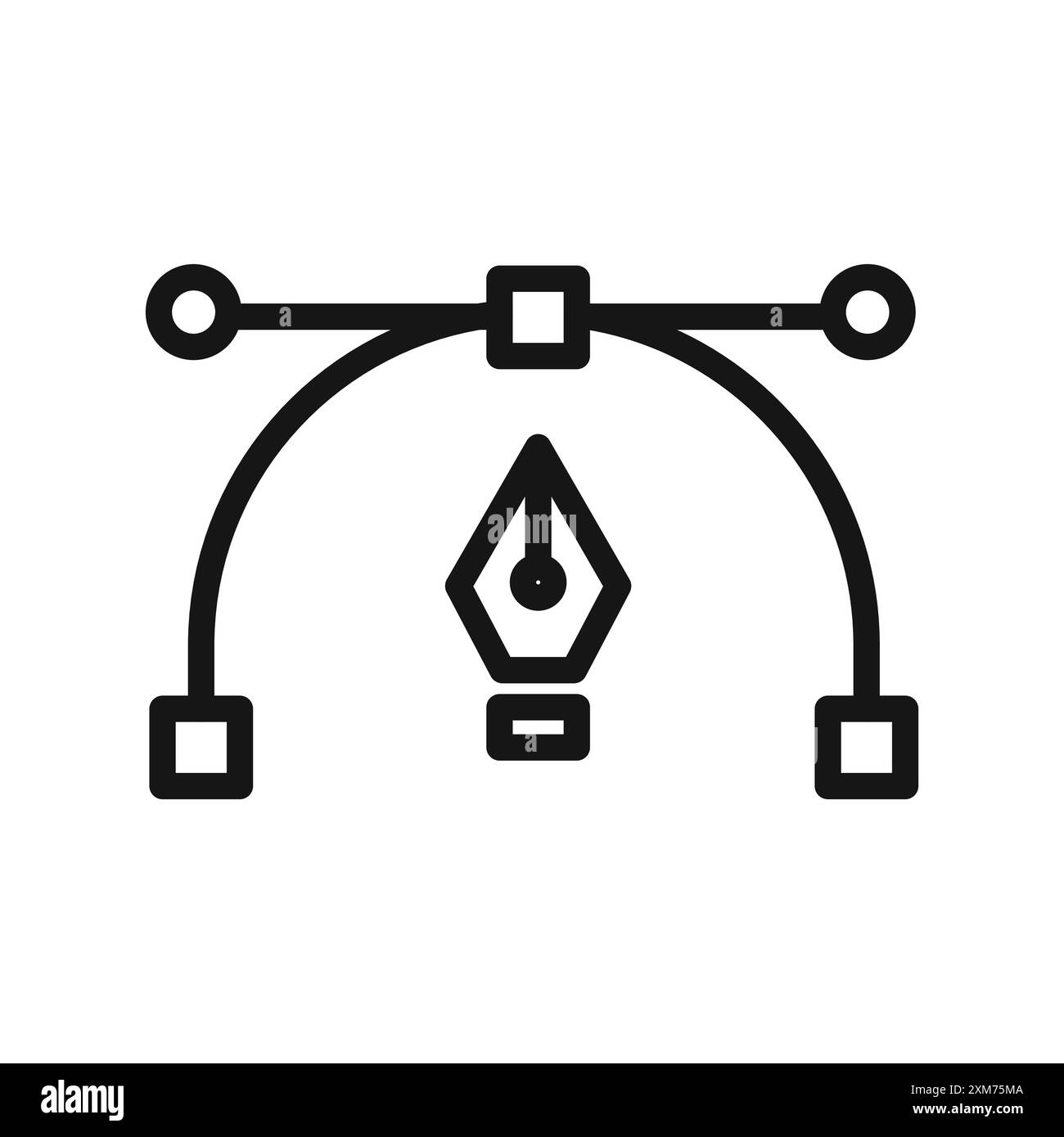 Bezier Curve Icon Schwarze Linie Art Vektor in schwarz-weiß Umriss Set Sammlung Zeichen Stock Vektor