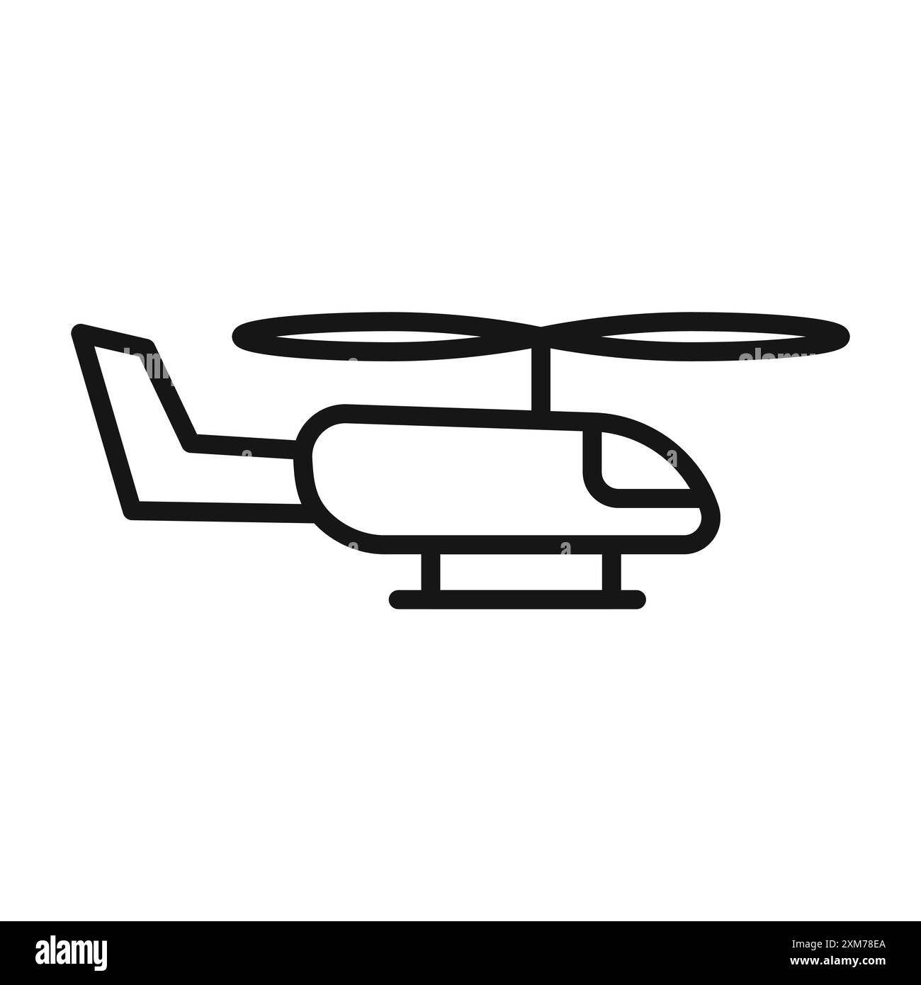 Helikopter-Symbol Schwarzer Linie Kunstvektor in schwarz-weiß Umrisse Set Collection Schild Stock Vektor