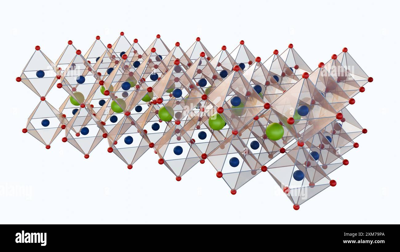 3D-Rendering von Perowskit-Nanostrukturen, diese sind vielversprechende Nanomaterialien für ihre mögliche Anwendung in Elektrochemilumineszenz (ECL) Stockfoto