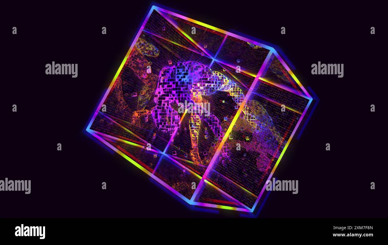 3D-Illustration symbolische Darstellung der digitalen Zukunft von Quantencomputern und der Ersetzung menschlicher Persönlichkeit Stockfoto