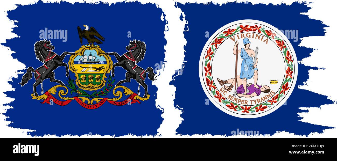 Virginia und Pennsylvania state Grunge Pinsel Flags Verbindung, Vektor Stock Vektor