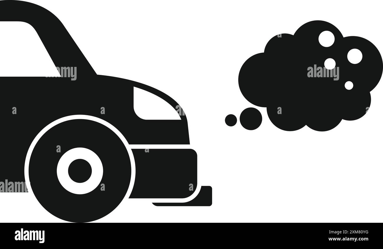 Schwarze Silhouette eines Autos, das Abgase abgibt und Verschmutzung symbolisiert Stock Vektor
