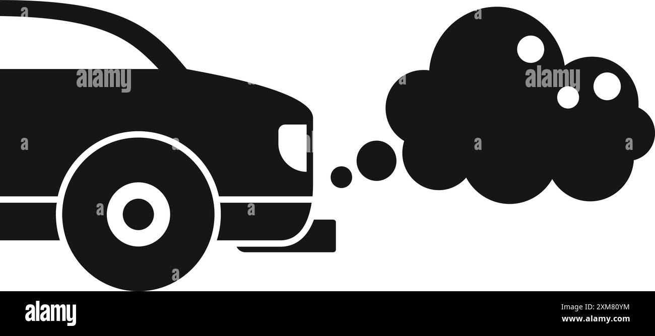 Schwarze Silhouette eines Autos, das die Luft durch Abgasemissionen verschmutzt Stock Vektor