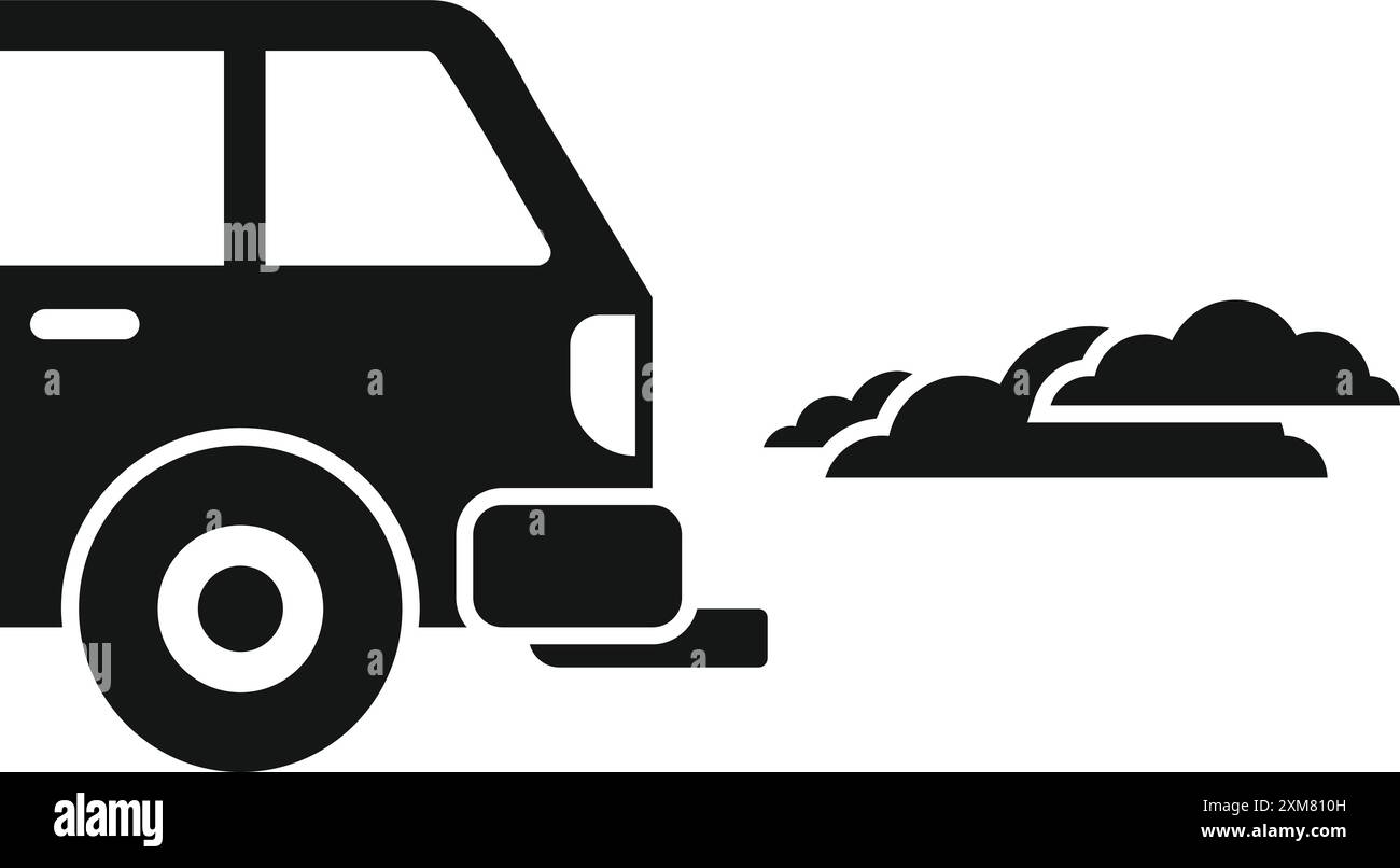 Schwarze Silhouette eines Autos, das Rauch ausstößt, Umweltproblem-Konzept Stock Vektor