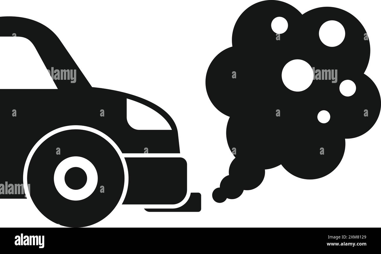 Schwarzes Auto verunreinigt die Umwelt, indem es schädliche Abgase aus seinem Auspuffrohr ausstößt Stock Vektor