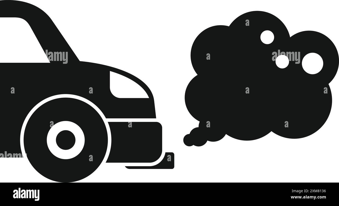 Schwarze Silhouette eines Autos, das Rauch aus seinem Auspuffrohr ausstößt Stock Vektor